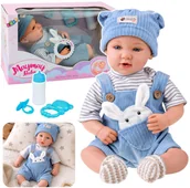 Lalki dla dziewczynek - Lalka Bobas W Niebieskim Ubranku Króliczek Akcesoria Dźwięki 39 cm - miniaturka - grafika 1