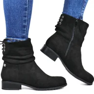 Botki damskie - DAMSKIE BOTKI SASZKI NA PŁASKIEJ PODESZWIE EVENTO 4257 CZARNE ZAMSZOWE - miniaturka - grafika 1