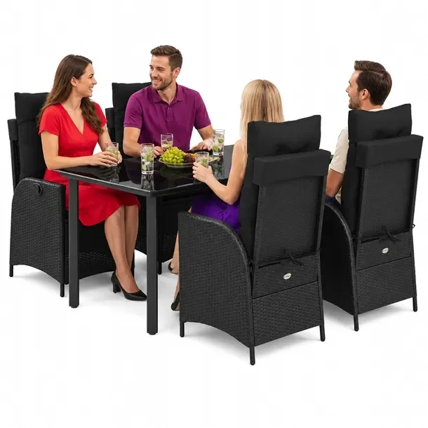 Zestaw Mebli Ogrodowych Rattan PE, Stół 160x80x74cm i 4 Krzesła, Czarny