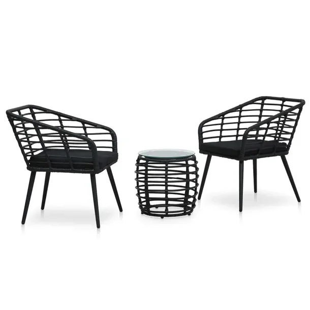 Zestaw mebli bistro rattan PE, czarny, 2 krzesła, 1 stół