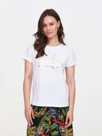 Koszulki i topy damskie - Biały t-shirt ze złotym napisem - miniaturka - grafika 1
