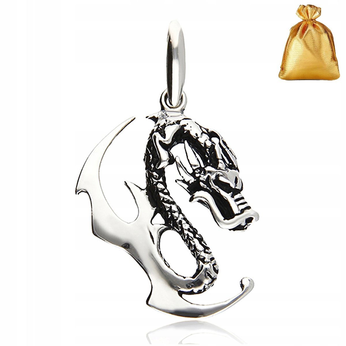 Srebrna Męska Oksydowana Zawieszka Wisiorek Smok Srebro Pr. 925 Na Prezent