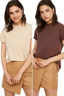 Koszulki i topy damskie - TRENDYOL T-shirt damski, brązowo-beżowy, XS - miniaturka - grafika 1