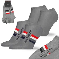 Skarpetki męskie - TOMMY HILFIGER Skarpety Męskie Stopki Bawełna Logo SZARY 2 Pary Rozmiar 39/42 - miniaturka - grafika 1
