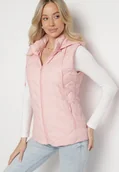 Kamizelki damskie - Różowa Kamizelka Pikowana z Odpinanym Kapturem Ariluna - miniaturka - grafika 1