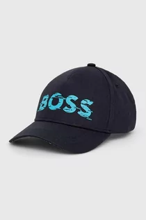 Czapki męskie - BOSS czapka z daszkiem bawełniana BOSS GREEN kolor niebieski z nadrukiem - Boss - grafika 1