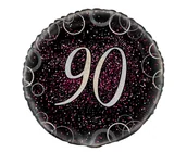 Balony i akcesoria - Unique Balon foliowy "Urodziny 90 - Glitz", UNIQUE, różowy, 18" CIR U55801 - miniaturka - grafika 1
