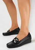 Półbuty damskie - Czarne Półbuty w stylu Mokasynów z Metalową Klamrą na Niskim Koturnie Itavil - miniaturka - grafika 1