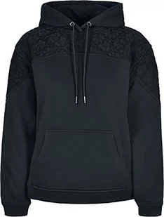 Urban Classics Damska bluza z kapturem Ladies Lace Inset Hoody z kapturem, czarny, L - Bluzy damskie - miniaturka - grafika 1