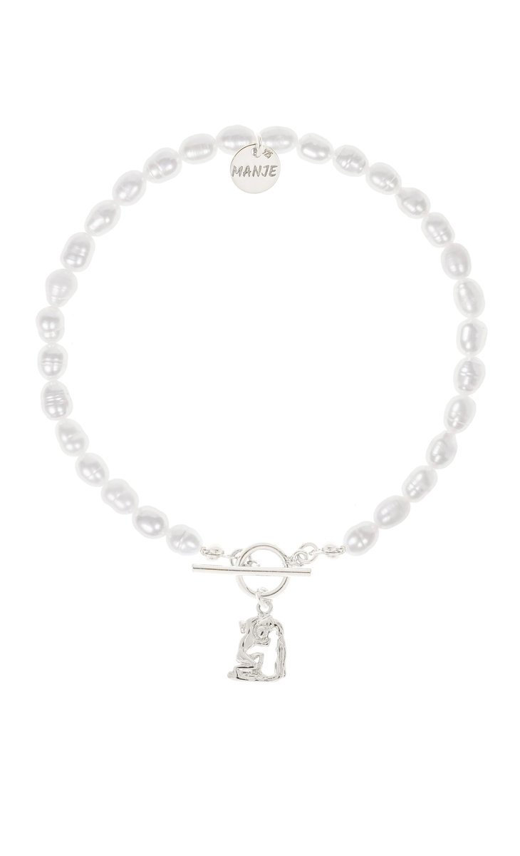 Bransoletka z pereł ze srebrnym znakiem zodiaku Wodnik 18 cm