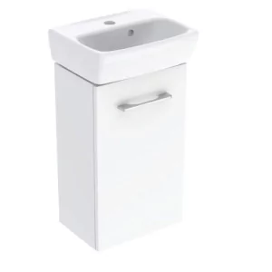 GEBERIT 502.742.00.1 Selnova Square Zestaw szafki pod umywalkę, B36cm, H65.2cm, T28cm, z jednymi drzwiami, biały, z umywalką kompaktową, z przelewem, z otworem na baterię - Szafki łazienkowe - miniaturka - grafika 1