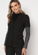 Marynarki i żakiety damskie - Czarna Marynarka z Siateczkowymi Rękawami z Cyrkoniami Vestona - miniaturka - grafika 1
