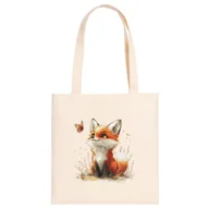 Torby i wózki na zakupy - Haft krzyżykowy - Bawełniana torba z nadrukiem haftu - Lisek z motylkiem Coricamo - miniaturka - grafika 1