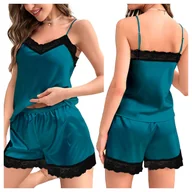 Piżamy damskie - Piżama satynowa dwuczęściowa z koronką - XXL - miniaturka - grafika 1