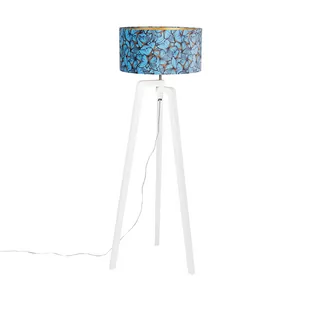 QAZQA Lampa podłogowa trójnóg biała klosz welurowy motyle 50cm - Puros - Lampy stojące - miniaturka - grafika 1