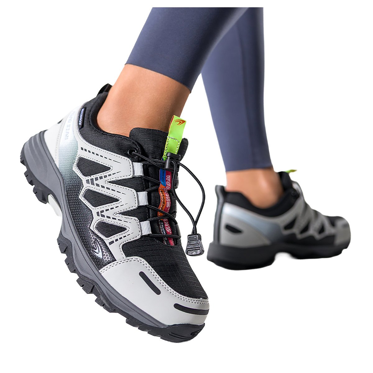 Jasnoszare buty sportowe trekkingowe damskie wodoodporne na bieżnikowanej podeszwie z regulowaną elastyczną sznurówką czarne wstawki Casu 7393-7D-38