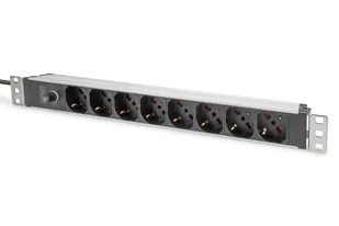 Digitus Socket strip with aluminum profile and back-up fuse, 8-way Italian output, 2 m cable IEC C14 plug - Rozgałęźniki - miniaturka - grafika 1