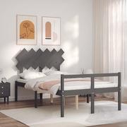 Łóżka - Rama łóżka z wezgłowiem, szara, 120x200 cm, lite drewno Lumarko! - miniaturka - grafika 1