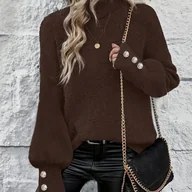 Swetry damskie - TEMU Jesień- Elegancki Sweter z Wysokim Kołnierzem i Ćwiekami dla Kobiet - miniaturka - grafika 1