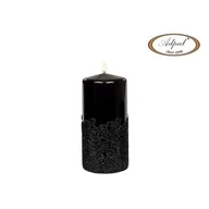 Świece - Świeca pieńkowa 15 x 7 cm koronka V lakier czarna - miniaturka - grafika 1