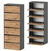 Szafki na buty - Szafka Na Buty Wysoka Szara Dąb Wotan 6 Półek Bez Siedziska Modułowa Regał - miniaturka - grafika 1