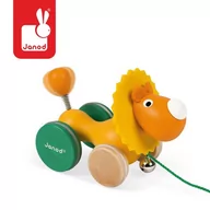Zabawki interaktywne dla dzieci - Janod DREWNIANY LEW zwierzątko do ciągnięcia J08240 J08240 - miniaturka - grafika 1