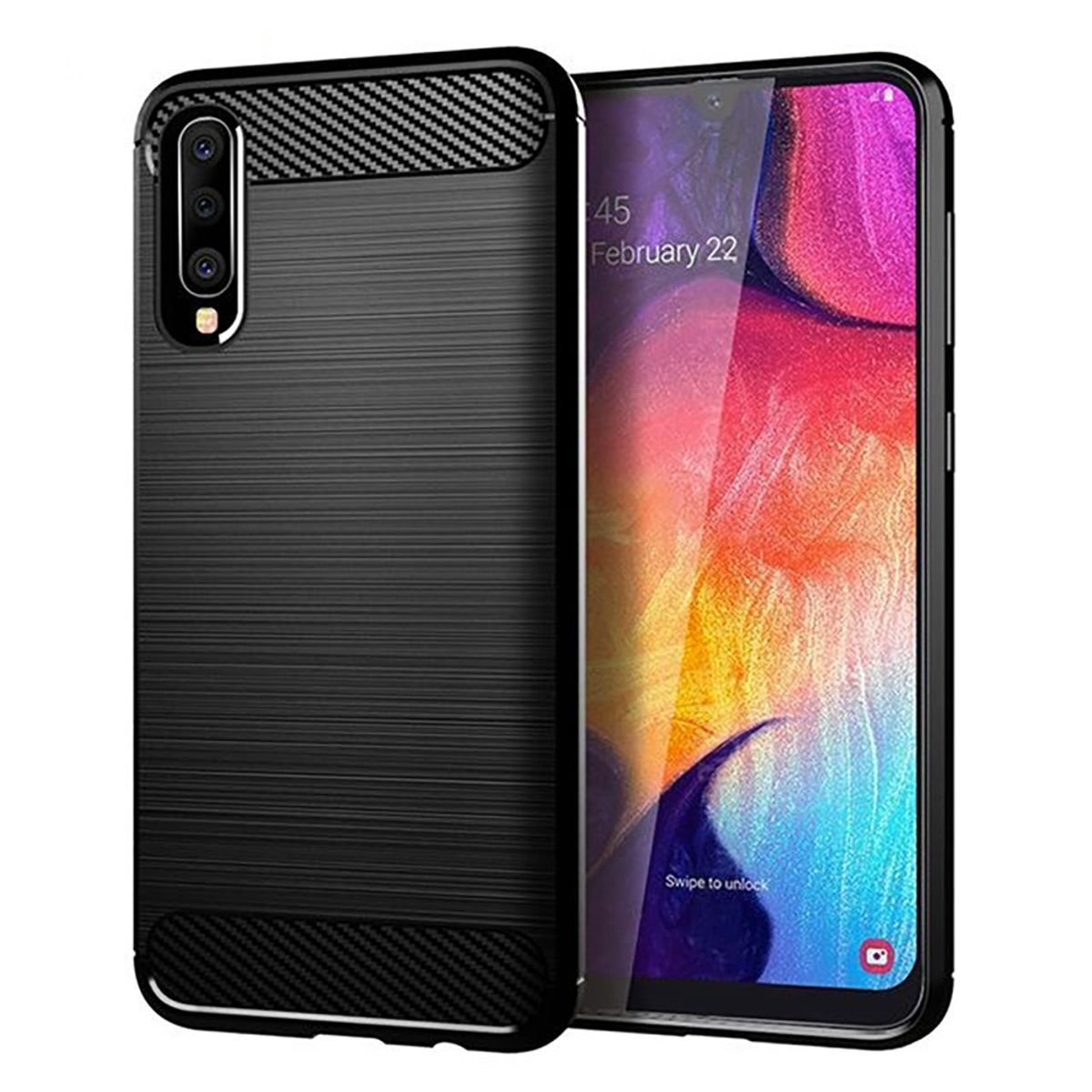 Samsung Etui na telefon komórkowy Etui TPU Etui ochronne Etui na telefon komórkowy Bumper Carbon Optic Shell, Kolor: Czarny, Wybierz model: Samsung Galaxy A70 SM-A705FD