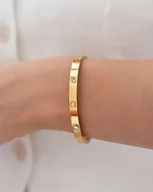 Bransoletki - Złota sztywna bransoletka z cyrkoniami i serduszkami Paraiso Luvienna - miniaturka - grafika 1