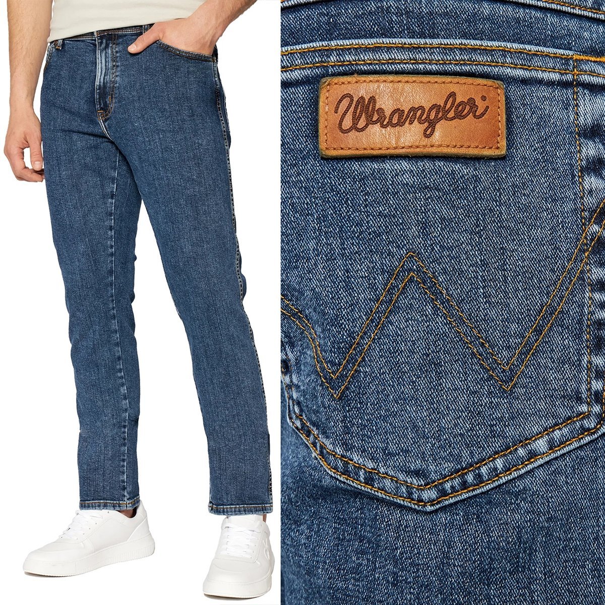 Wrangler TEXAS SLIM Stonewash LEKKO DOPASOWANE SPODNIE JEANSOWE W44 L36