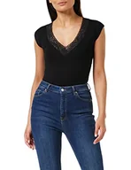 Koszulki i topy damskie - Morgan T-shirt damski Manches Courtes Col V Dentelle Dtag, czarny (Noir), XS - miniaturka - grafika 1