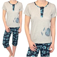 Piżamy damskie - Piżama damska szary melanż 3/4 spodnie ważki L - miniaturka - grafika 1