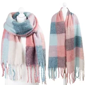 Apaszki i szaliki damskie - Szalik Damski Duży Gruby Ciepły Miły Krata Frędzle - Szl-Mis-3 - miniaturka - grafika 1