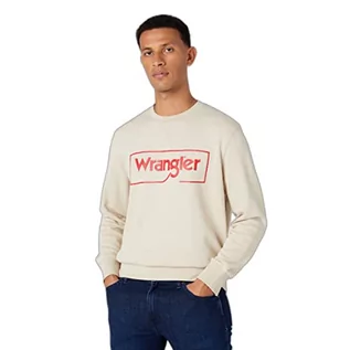 Bluzy męskie - Wrangler Męska bluza z logo Crew Sweater, Peyote Beige, X-Small, beżowy, XS - grafika 1