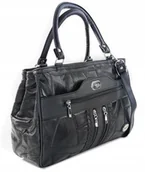 Torebki damskie - Czarna Torebka Skórzana Listonoszka Z Paskiem - miniaturka - grafika 1