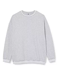 Build Your Brand Męska bluza College Crew, sweter dla mężczyzn z paskami na mankietach, dostępny w 3 kolorach, rozmiary S-5XL, Heather Grey/White, 4XL - Swetry męskie - miniaturka - grafika 1
