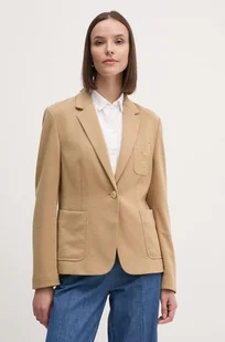 Tommy Hilfiger marynarka z domieszką wełny kolor beżowy jednorzędowa WW0WW42997 - Marynarki i żakiety damskie - miniaturka - grafika 1
