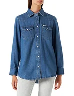 Koszulki i topy damskie - Wrangler Damska koszulka Heritage, Mid Indigo, M - miniaturka - grafika 1