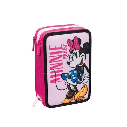 Seven Piórnik z 3 przegródkami, DISNEY - MINNIE, różowy, potrójny przedział, w komplecie z ołówkami, markerami, kolorami, akcesoria do plecaka, podstawowe, średnie, Różowy, Taglia Unica, Nowoczesny