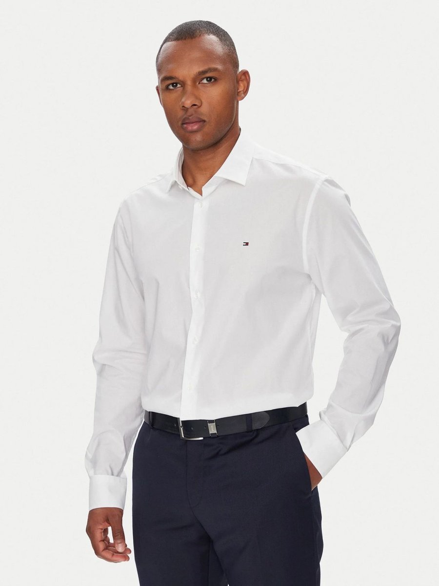 camicie uomo tommy hilfiger mw0mw38347 - flex ppln ycf optic white