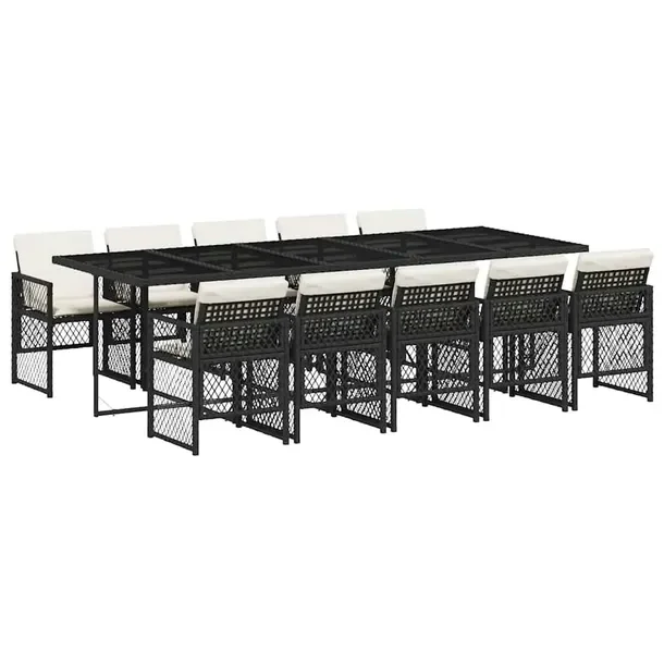 Zestaw Mebli Ogrodowych Rattan PE Czarny z Poduszkami Kremowymi 275x106x73