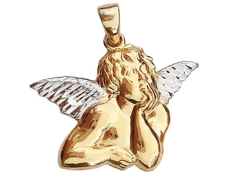Złota zawieszka 585 aniołek wisiorek z białym złotem popiersie aniołka ze skrzydłami