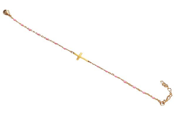 Delikatna Bransoletka Róż Krzyż Krzyżyk Złota Stal