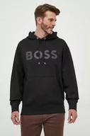 Bluzy męskie - BOSS bluza bawełniana męska kolor czarny z kapturem z nadrukiem - Boss - miniaturka - grafika 1