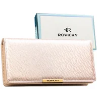 Portfele - Portfel damski na zatrzask i suwak ROVICKY duży rozbudowany na karty gotówkę elegancki na prezent beżowy - miniaturka - grafika 1