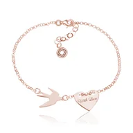 Bransoletki - Srebrna bransoletka Hailey - jaskółka i serce - rose gold - grawer - miniaturka - grafika 1