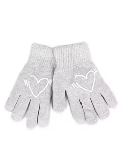 Rękawiczki dla dzieci - Rękawiczki Dziewczęce Wełniane Ocieplane Szare Serce 16 Cm - grafika 1