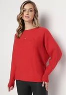 Swetry damskie - Czerwony Klasyczny Sweter Dzianinowy Odedia - miniaturka - grafika 1