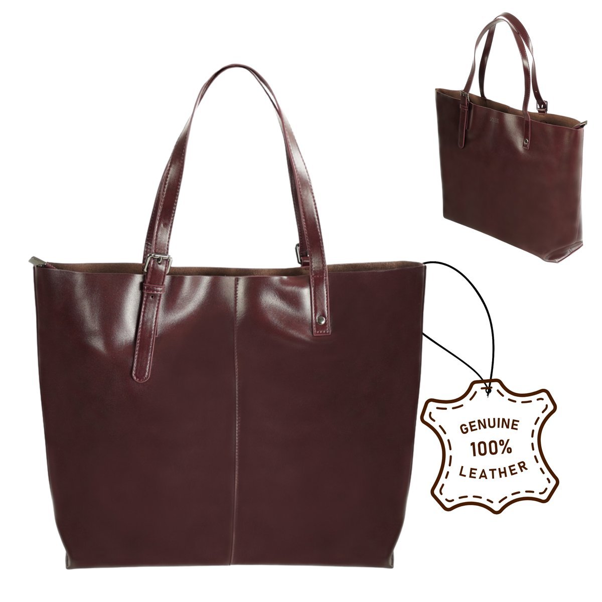 Elegancka torebka damska ze skóry naturalnej Solier Tivora Maroon – shopper A4 bordowa