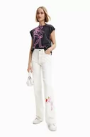 Spodnie damskie - Desigual jeansy x Różowa Pantera damskie kolor biały high waist - miniaturka - grafika 1