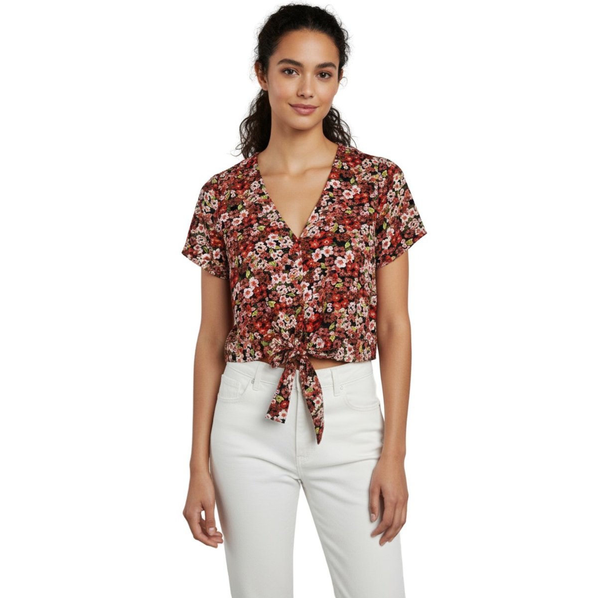 Bluzka damska Vero Moda Simply Easy w kwiaty wiązana-S